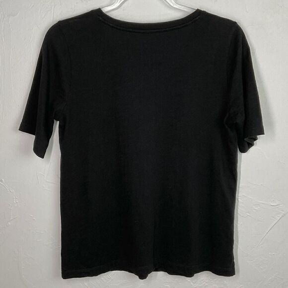 Eileen Fisher Black Burnout V-Neck Organic Cotton Short Sleeve T-Shirt XXS - Picture 3 of 5